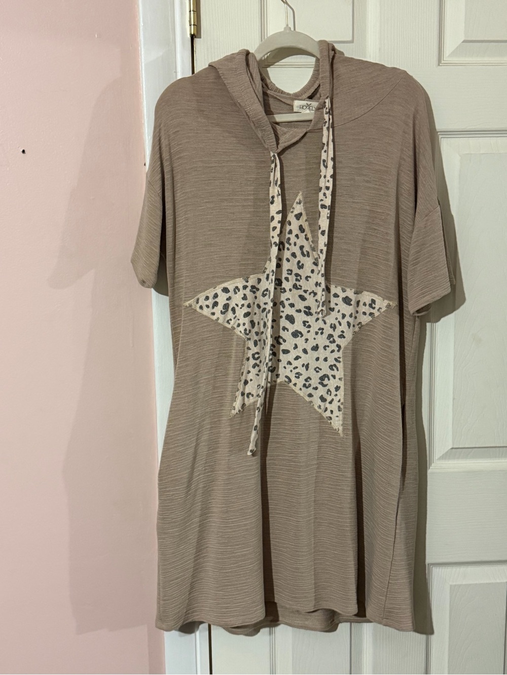 Taupe Star Print Maxi Dress with Hood